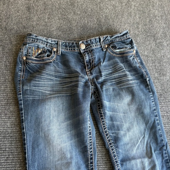 Maurices Womens 11/12 Reg Blue Jeans Sequin Pocket Bootcut Medium Wash Y2K 1840 - Picture 3 of 8
